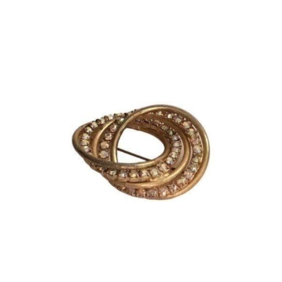 Vintage Rhinestone‎ Abstract Swirl Brooch Pin Gold Tone - Picture 5 of 11